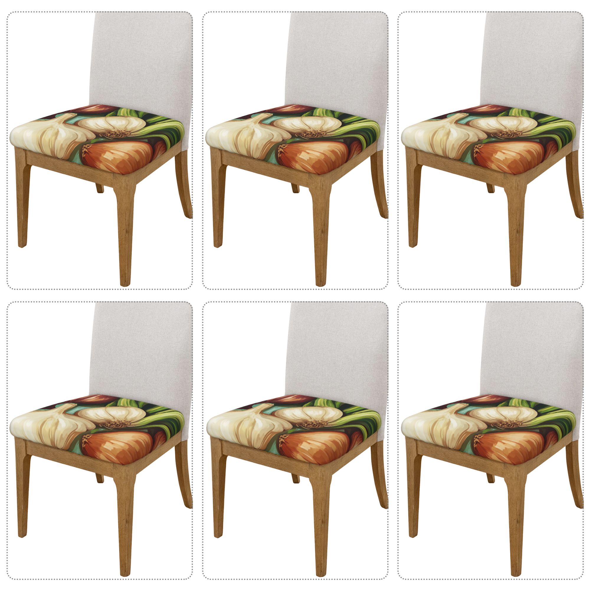 6PCS Elastic Chair Seat Covers with Vegetable Print – Removable Non-Slip Cushion Covers for Dining Chairs