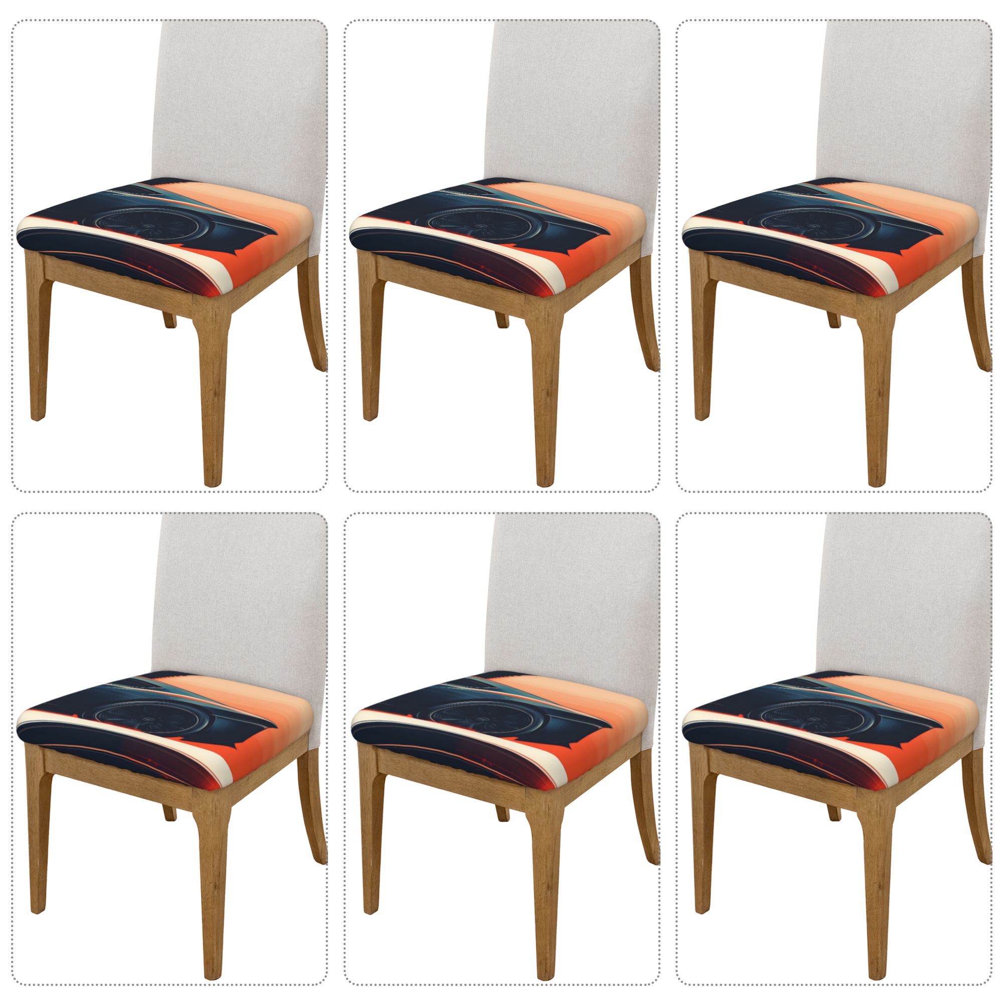 6-Pack Stretch Chair Seat Covers with Cool Racing Car Print – Non-Slip, Washable, Fit for Dining & Office Chairs