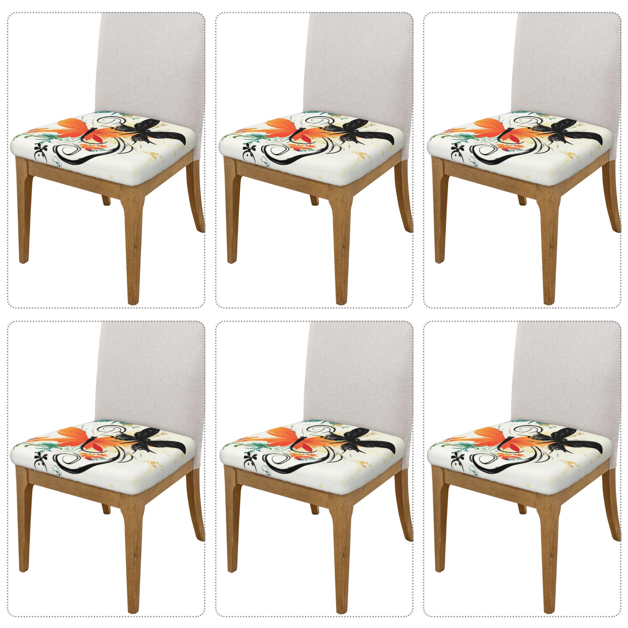 Butterfly Floral Pattern Chair Seat Covers (Set of 6)