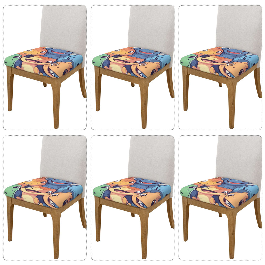 6-Pack Stretch Chair Seat Covers with Cartoon Dinosaur Print – Fits 16.9"x16.9" Cushions, Elastic Edges & Tie-Back Design, Suitable for 2.5–6cm Thickness