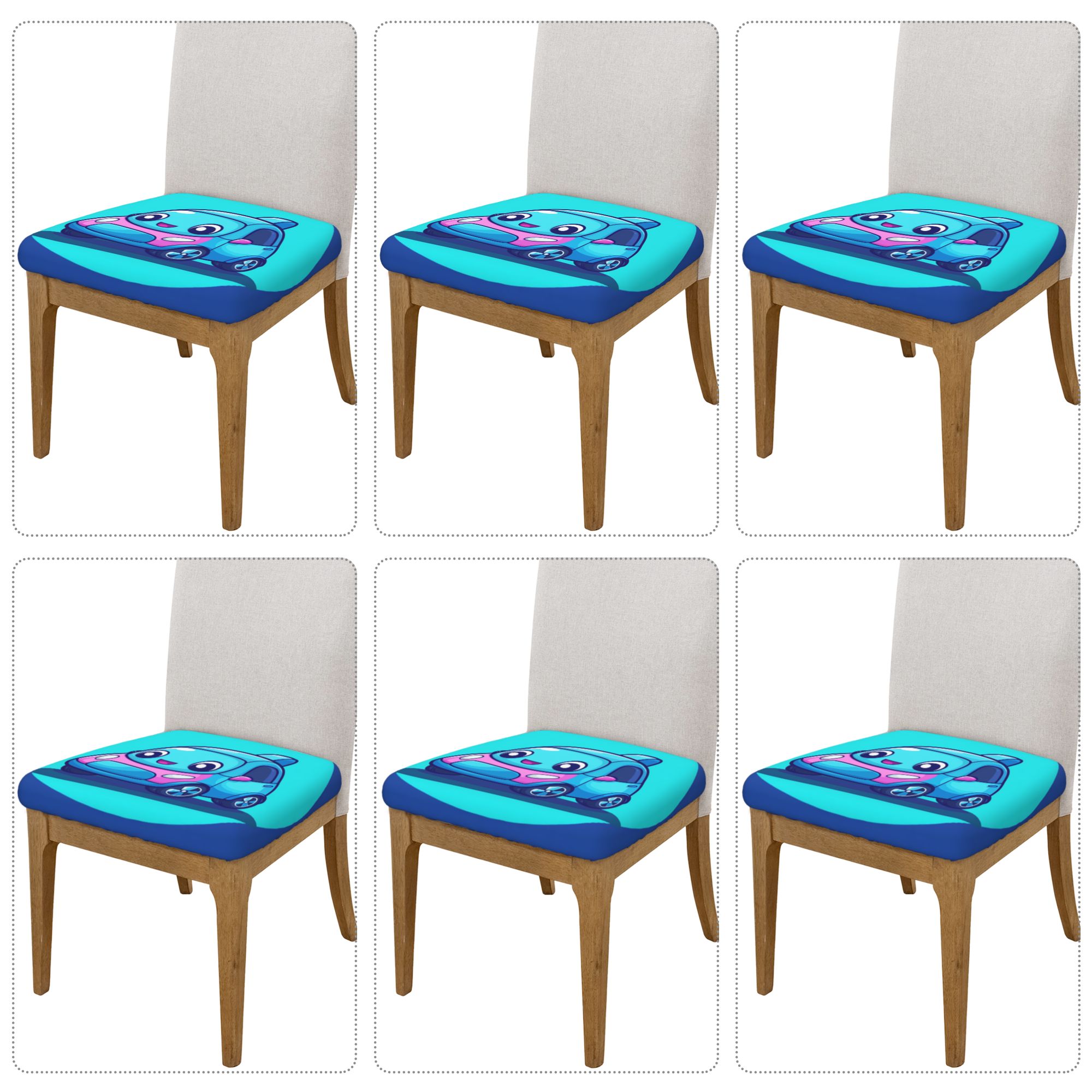 Cute Cartoon Car Chair Seat Cushion Covers (Set of 6) – 16.9"x16.9", Stretchable & Non-Slip