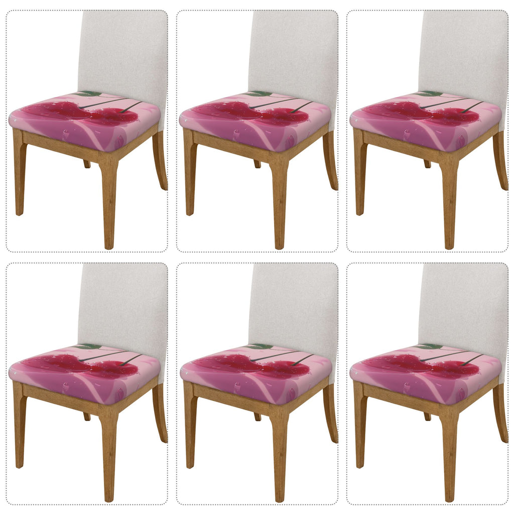 Cherry Pattern Chair Seat Cushion Covers Set of 6 – 16.9x16.9in Stretch Washable Elastic Seat Protector for Dining Room, Office, Café