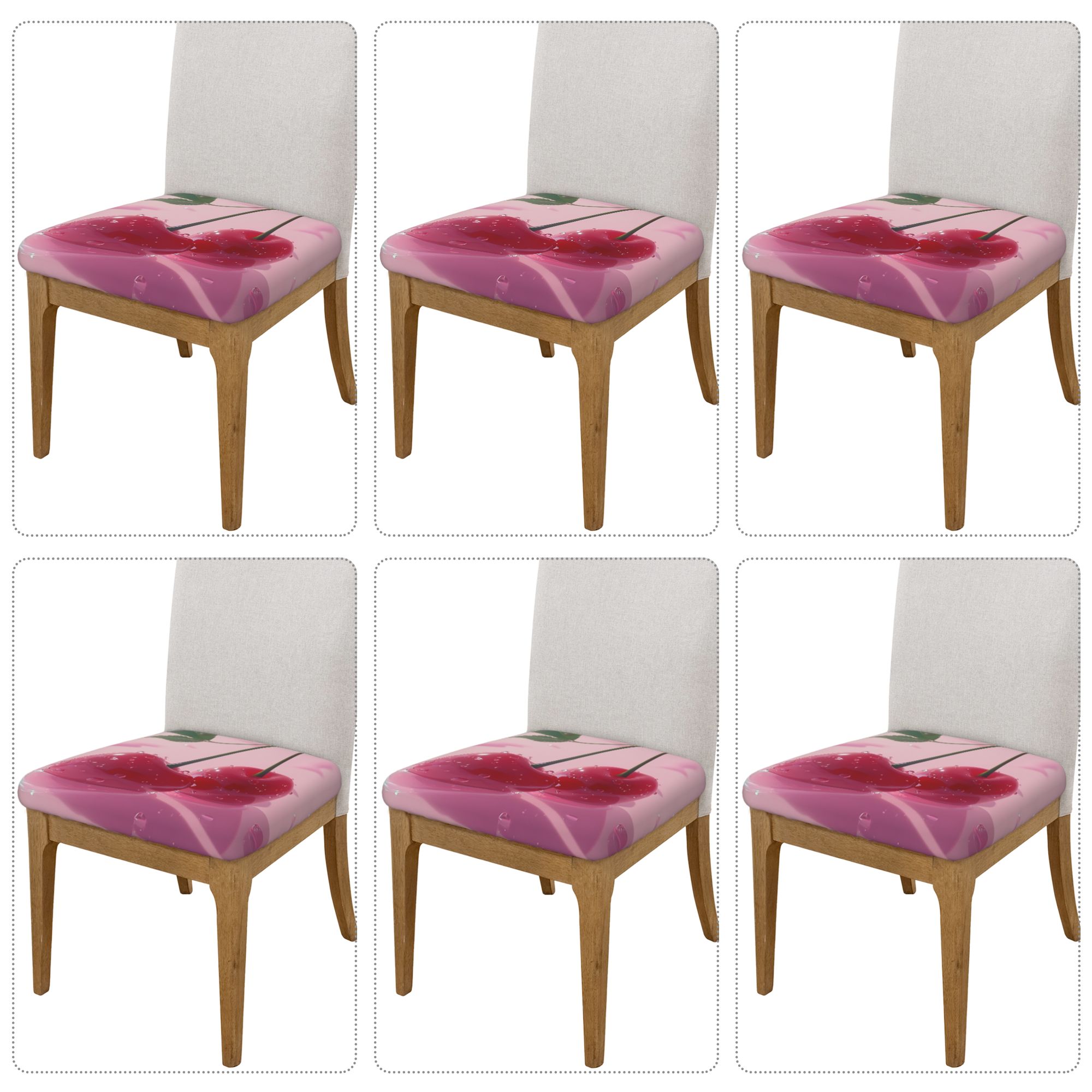 Cherry Pattern Chair Seat Cushion Covers Set of 6 – 16.9x16.9in Stretch Washable Elastic Seat Protector for Dining Room, Office, Café