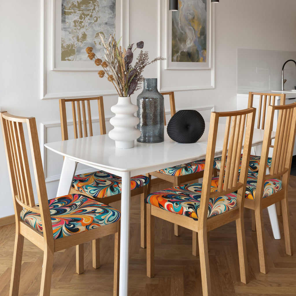 Abstract Swirl Pattern Chair Seat Covers – 6 Pack Elastic Chair Pads for Dining, Kitchen & Office Use