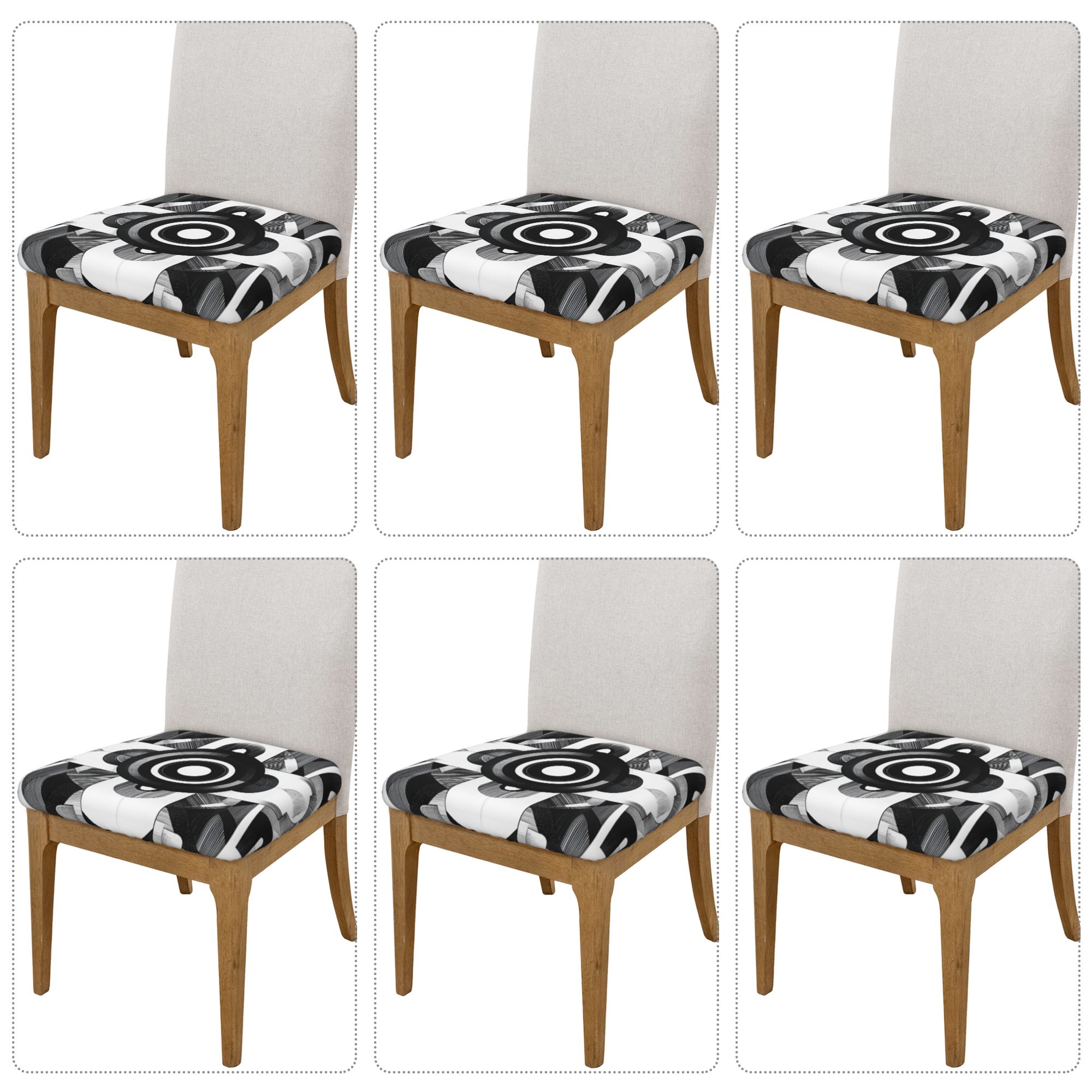 Black & White Geometric Chair Seat Covers (Set of 6) – Stretch Washable Anti-Slip Chair Pad Protectors for Dining & Office